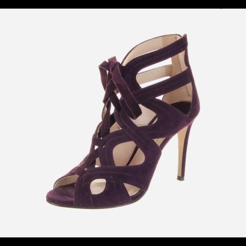 Miu Miu cut out caged sandals in purple prugna, size 35.5